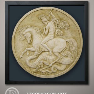 Saint George and the Dragon Relief: Molded Marble Reproduction in Frame. 67 cm (26.38 in.). immagine 1