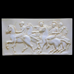 Macedonians Following Alexander. 13.4 x 7.1 in (34 x 18 cm). Relief in molded marble.  Art reproductions. Handmade in Spain.
