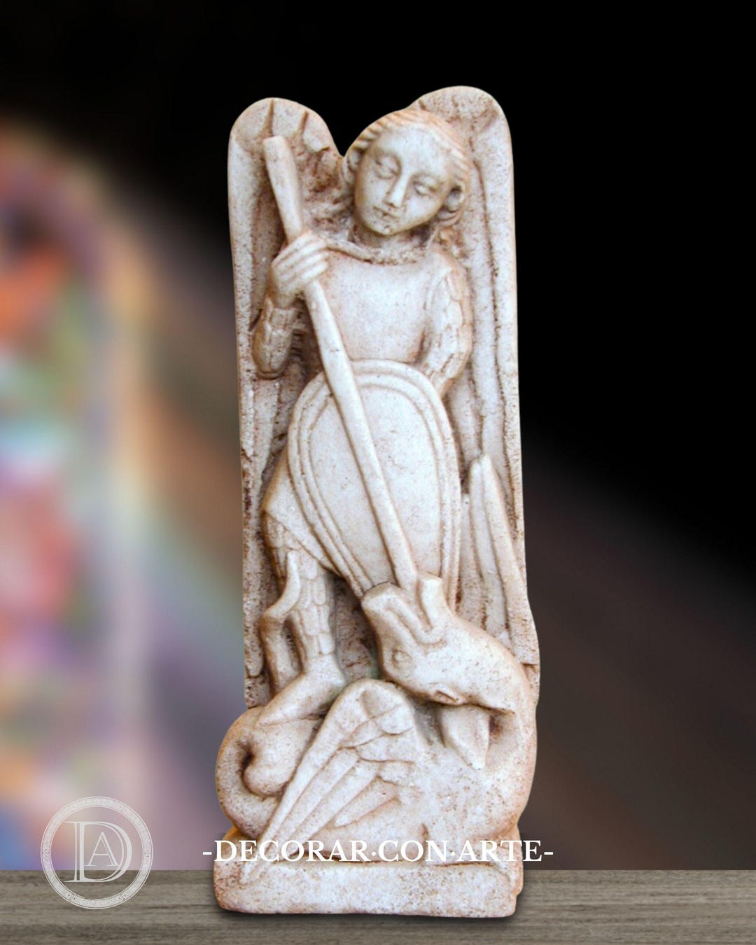 St. Michael Slaying Dragon Relief. 32 Cm (12.6 In). Romanesque ...