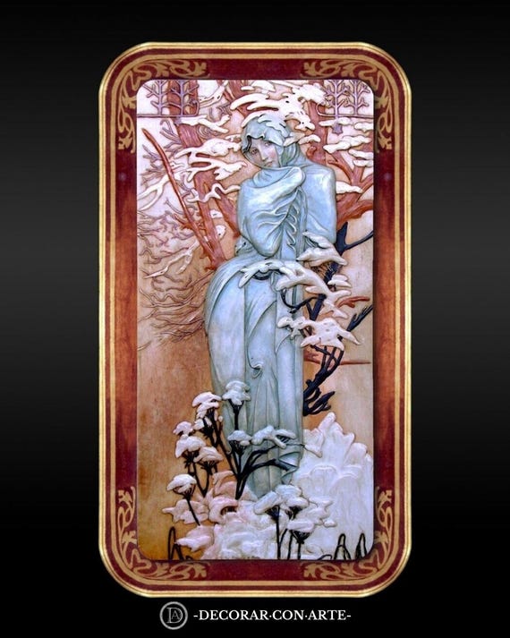 Winter. Alphonse Mucha Relief. 91 Cm (35.8 In). Art Nouveau Molded