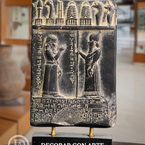 Babylonian tablet of King Nabu-apla-iddina. 7.87in. Reproduction made of molded marble. Mesopotamian figures. Handmade in Europe.