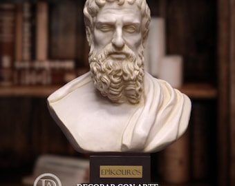 Bust of the philosopher Epicurus. 34 cm. (13.38 inches). Handmade in Europe.