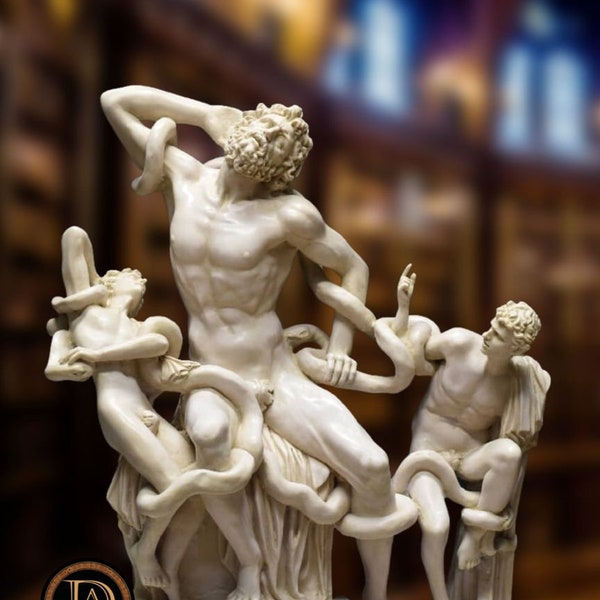 Statue of the Laocoon. Handcrafted Marble Sculpture. 26.77 in. Made in Spain. Ancient Art. Decoration, Garden, and Gift.