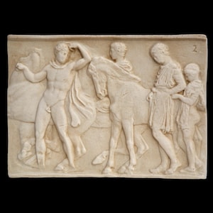 Parthenon Frieze Relief: Handmade Marble Riders Sculpture
