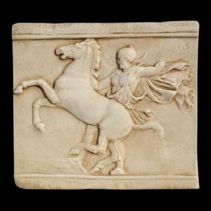 Parthenon Frieze Relief: Rider, Molded Marble Reproduction (13.39 x 12.2 in)