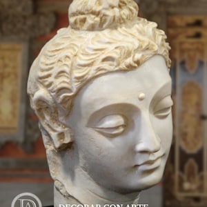 Gandhara Buddha Head Sculpture: Molded Marble Asian Art Reproduction