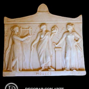 Molded Marble Relief: Three Muses Sculpture, Handmade in Spain (16.54 x 14.96 in)