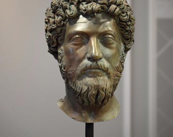 Mask of Marcus Aurelius. Stoic philosopher. Bronze patina. 19.7 in. Handmade in Europe.