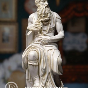 Moses by Michelangelo. 17.52 inches. (44cm) Handcrafted in Spain. Reproduction in Molded Marble. Renaissance art reproductions