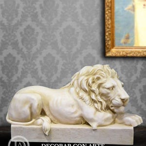 Seated Lion Sculpture: Handcrafted Molded Marble Art Reproduction