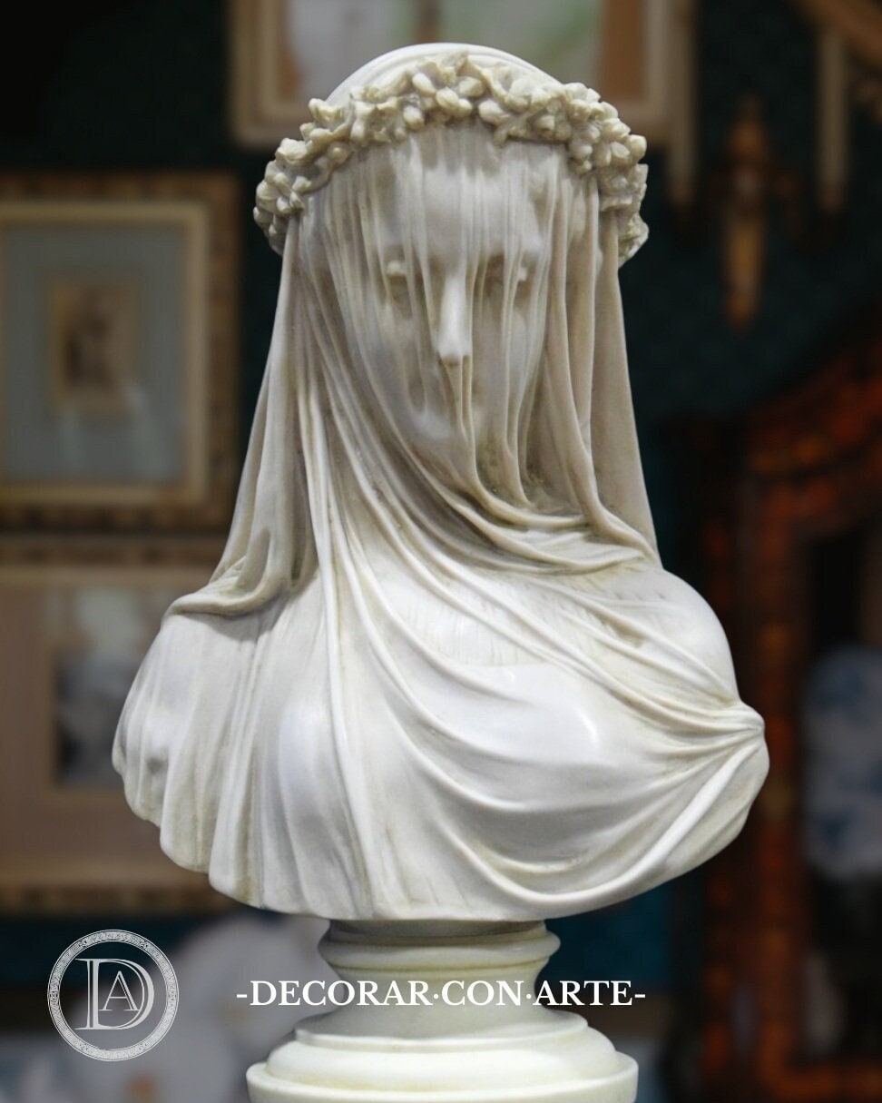 Veiled vestal virgin. Marble finish. 13in. Handmade in Europe.