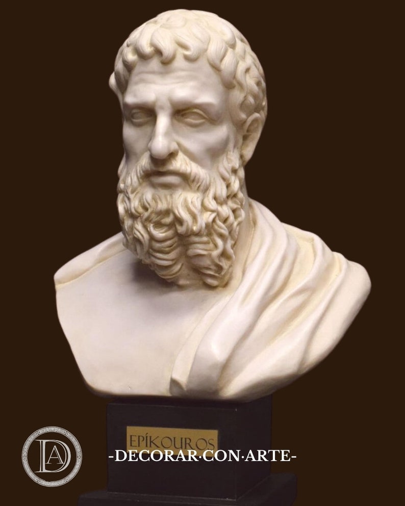 Bust Inscription Bust of the Philosopher Epicurus. 34 Cm. (13.38 Inches). Handmade in ...