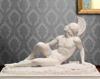 Wounded Achilles Molded Marble Figure, European Handcrafted Art. Height 21 cm (8.3 in). Width 29 cm (11.4 in).