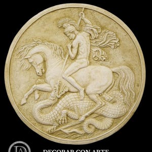 Saint George and the Dragon Relief: Molded Marble Reproduction in Frame. 67 cm (26.38 in.). immagine 3
