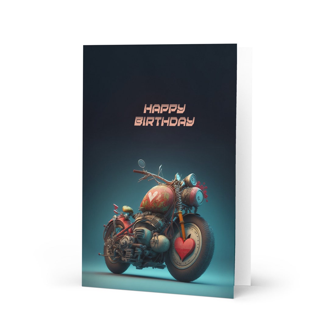 Happy Birthday Greeting Card for Motorbike Enthusiast Unique Motorbiker ...