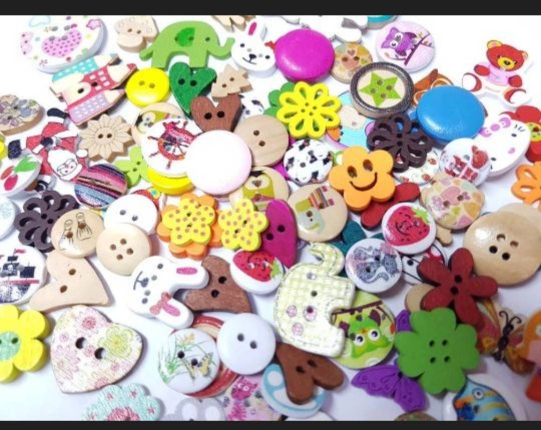 30 Colorful Mixed Children's Buttons, Wooden Buttons, Children's ...