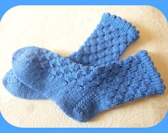 28 29 blaue Muster Socken Kinder Söckchen handgestrickt Stricksocken Wollsocken Kindersocken yy
