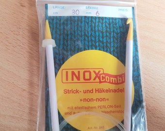 INOX Combi Rundstricknadel + Häkelnadel 6mm 80cm Stricknadel stricken Häkelhaken häkeln
