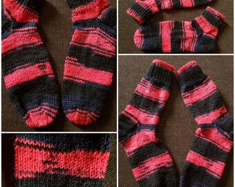 WÄHLEN 36 37 + 37 38 pink schwarz bunt gestreifte gestrickte  Stricksocken Socken Frauen handgestrickt Sneaker Kurzsocken rot