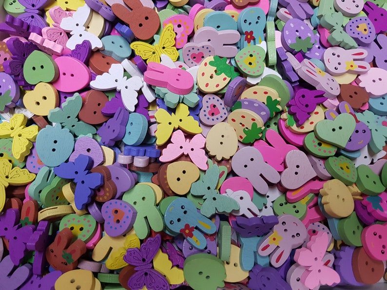 30 Colorful Mixed Children's Buttons, Wooden Buttons, Children's ...