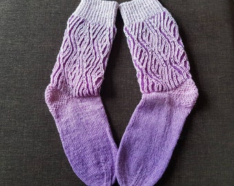 40 41 pink purple pattern women socks hand-knitted plain knitted socks