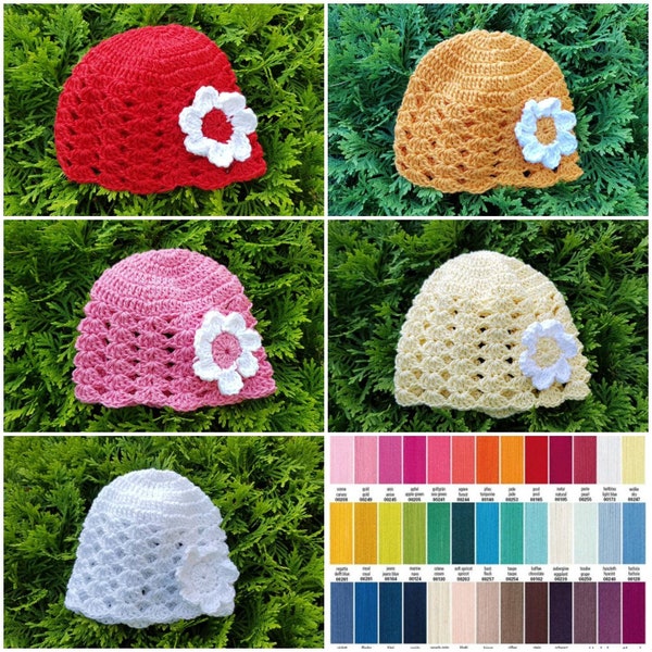 46 Farben 2 Größen Blüte Baumwolle Baby Babymütze Häkelmütze gehäkelt Mütze Hut Sommerhut Sommer handgestricktTaufe Taufmütze