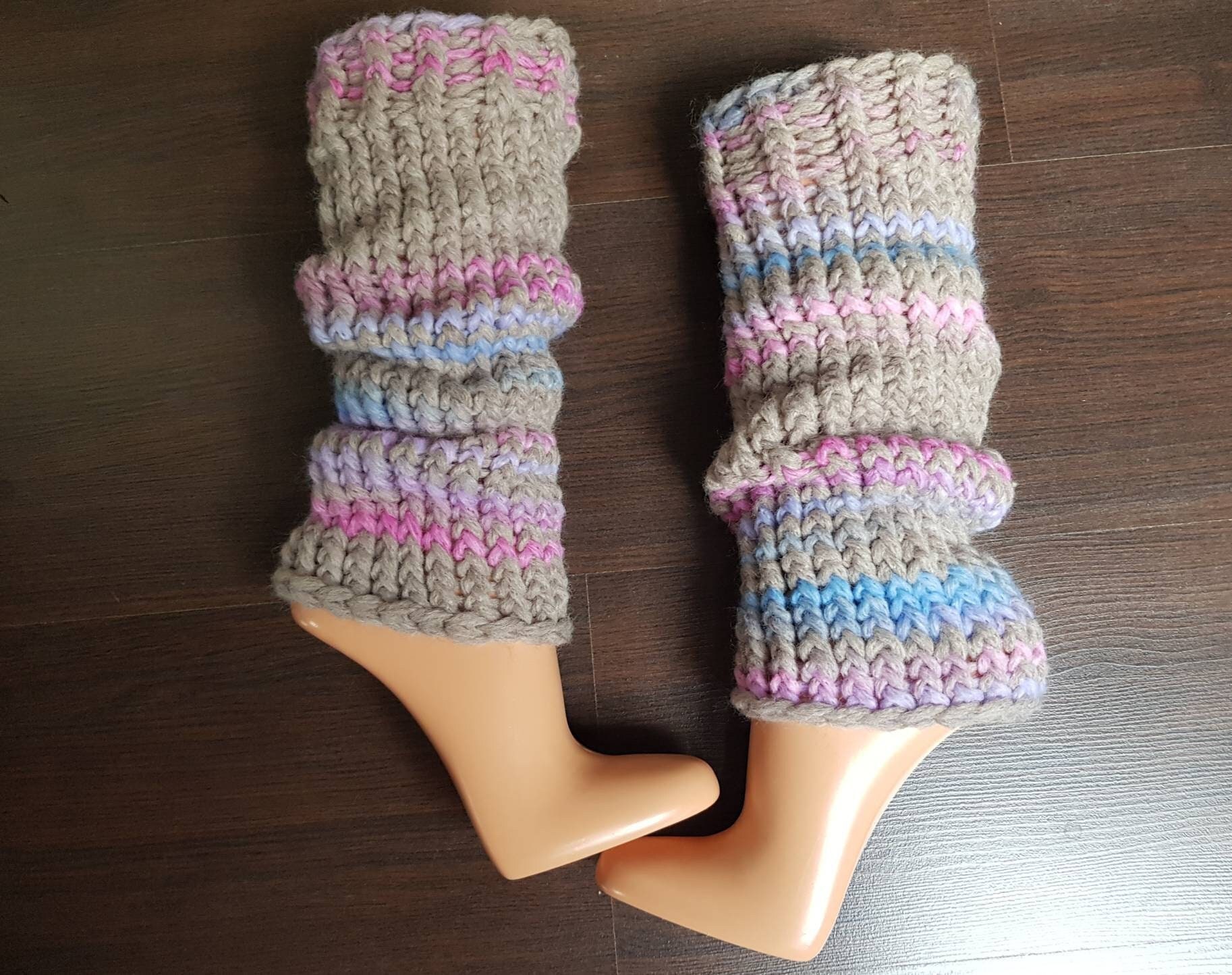 Beige rosa hellblau flieder bunte Beinstulpen one size