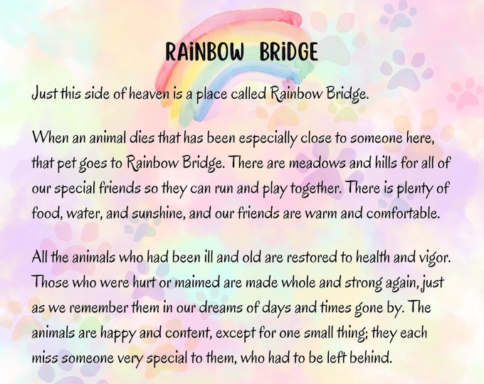 Rainbow Bridge Poem Digital Print - Pet Loss Memorial Print - Sympathy