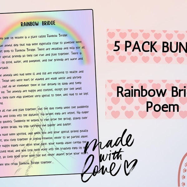 Rainbow Bridge Poem Digital Print Bundle Pack - Pet Loss Memorial Print - Sympathy Gift for Bereaved Pet Owners - Instant Download