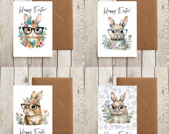 Easter Card Set Digital Download, Printable Easter Card Set, Happy Easter Cards, Easter Gift, Easter Bunny Cards, Easter Greeting Cards