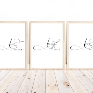 Live Laugh Love Wall Art Prints - Inspirational Quotes Digital Download - Home Decor Printable Typography - Instant Download