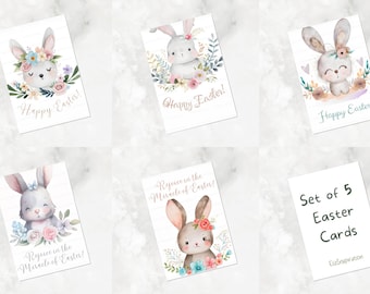 Juego de tarjetas de Pascua Descarga digital, Juego de tarjetas de Pascua para imprimir, Tarjetas de Pascua felices, Regalo de Pascua, Tarjetas de conejito de Pascua, Tarjetas de felicitación de Pascua