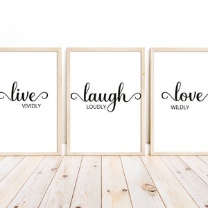 Live Laugh Love Wall Art Prints - Inspirational Quotes Digital Download - Printable Typography - Motivational Poster - Instant Download