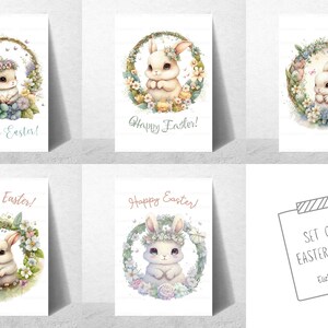 Easter Card Set Digital Download, Printable Easter Card Set, Happy Easter Cards, Easter Gift, Easter Bunny Cards, Easter Greeting Cards