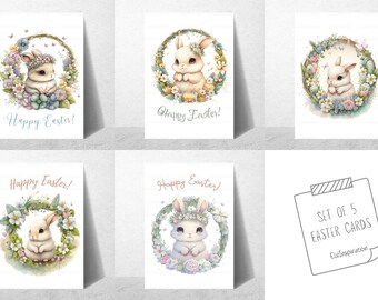 Easter Card Set Digital Download, Printable Easter Card Set, Happy Easter Cards, Easter Gift, Easter Bunny Cards, Easter Greeting Cards