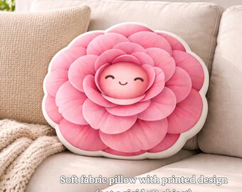 Cute Camellia Flower Pillow Soft Pink Aesthetic Decor Kawaii Floral Cushion Cozy Gift Idea