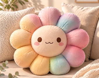 Flower Shape Pillow Pastel Cushion Kawaii Daisy Decor Soft Room Accent Gift Nursery Dorm
