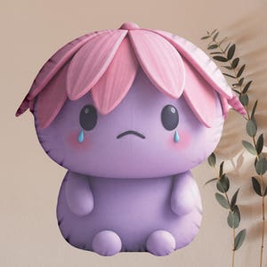 Traurige Blumen-Plüsch-Kissen | Kawaii Blütenblatt Kissen | Geschenk für emotionale Unterstützung | Weiches rosa Lavendel-Dekor | Heilende Ästhetik