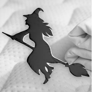 Witch on Broom Shape Pillow | Halloween Witch Decor | Spooky Throw Pillow | Horror Cushion | Scary Halloween Home Accent | Creepy Gift