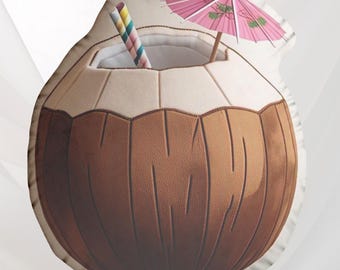 Kokosnoot pluche kussen – tropisch drankjekussen voor zomerkamerdecoratie, beachcore-accent en leuk cadeau