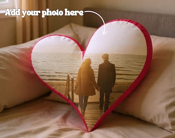Almohada fotográfica personalizada, cojín con foto en forma de corazón personalizado, regalo de aniversario para novio/novia, recuerdo romántico para parejas.