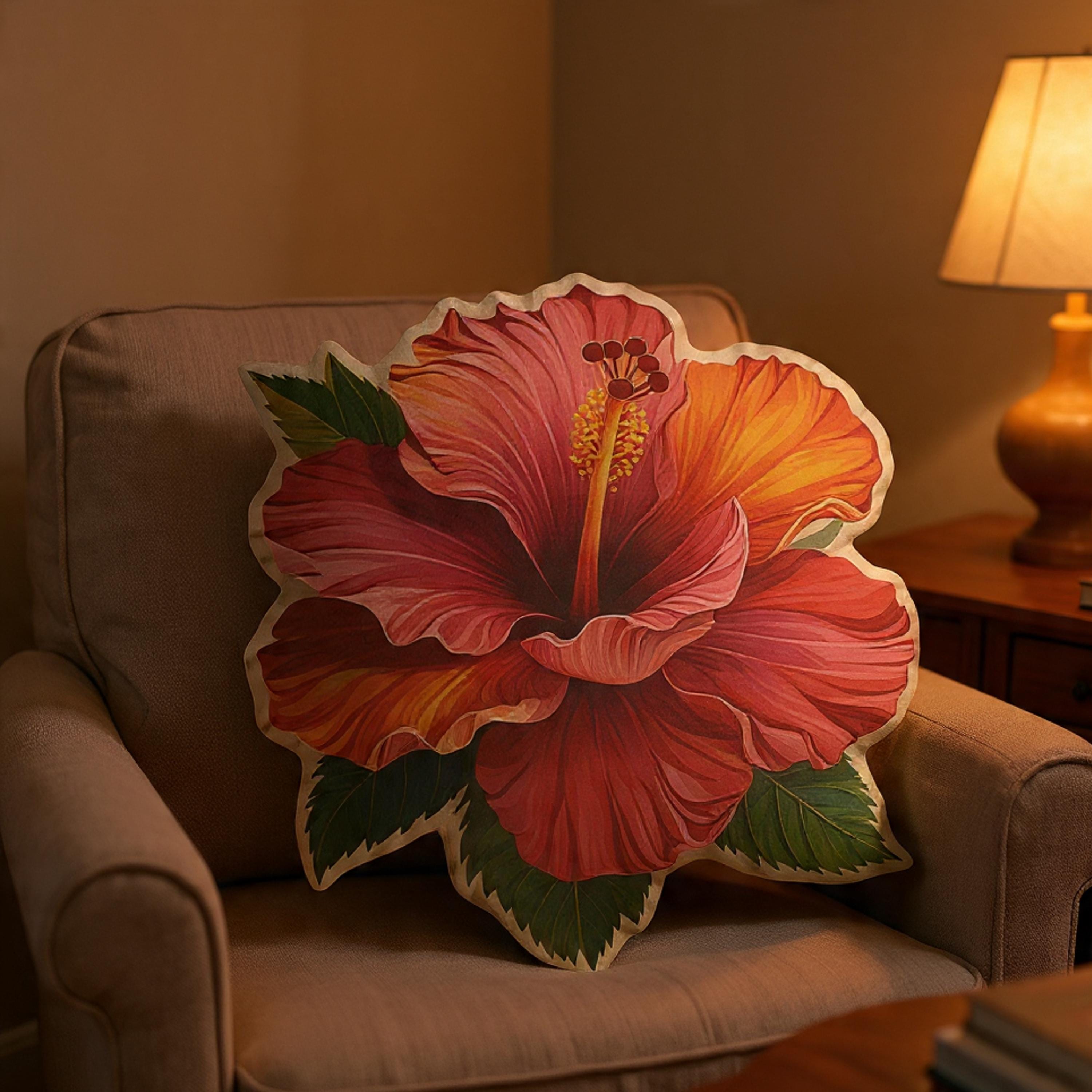 Hibiscus Flower Shaped Pillow, Tropical Floral Cushion, Beach