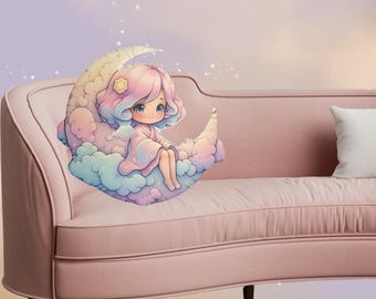 Crescent Moon Plush Pillow – Kawaii Cloud Cushion for Bedroom Decor