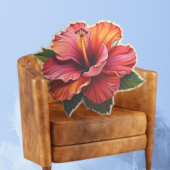 Hibiscus Flower Shaped Pillow, Tropical Floral Cushion, Beach
