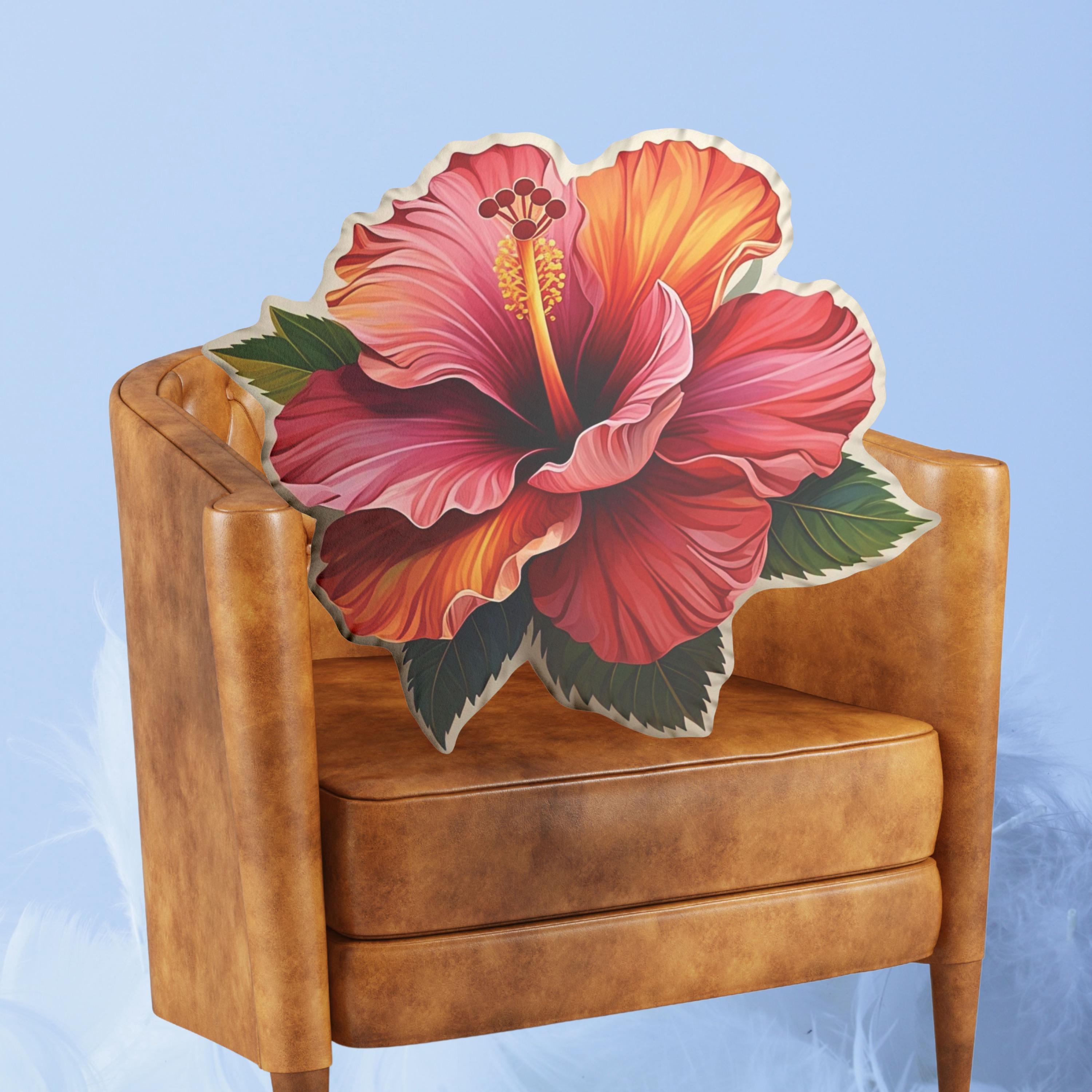 Hibiscus Flower Shaped Pillow, Tropical Floral Cushion, Beach