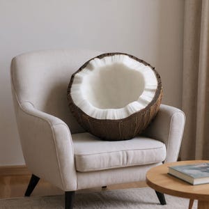 Coconut Shape Pillow – Tropical Fruit Plush for Beach & Boho Home Decor