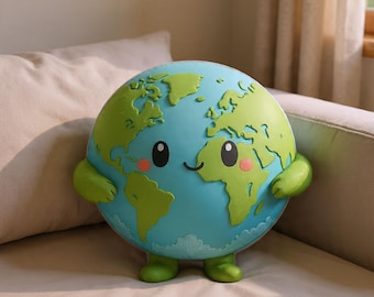 Earth Globe Pillow, Planet Shaped Cushion, Space Room Decor