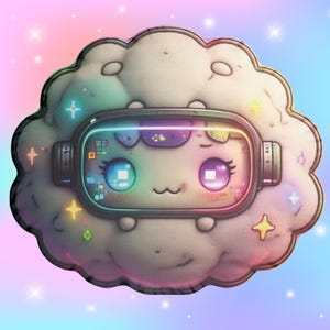 Kawaii Sleepy Cloud Pillow | Gamer Plush | Futuristic Holographic Robot Face | Cute Cloud Cushion | Cozy Room Decor | Gift for Gamers