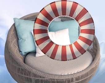 Lifebuoy Ring Pillow, Coastal Beach House Cushion, Nautical Accent for Poolside, Lakefront & Summer Decor