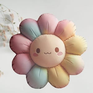 Kawaii Flower Pillow | Pastel Plush Cushion | Rainbow Aesthetic Decor | Cute Soft Plushie Gift for Girls, Teens & Cozy Room Vibes